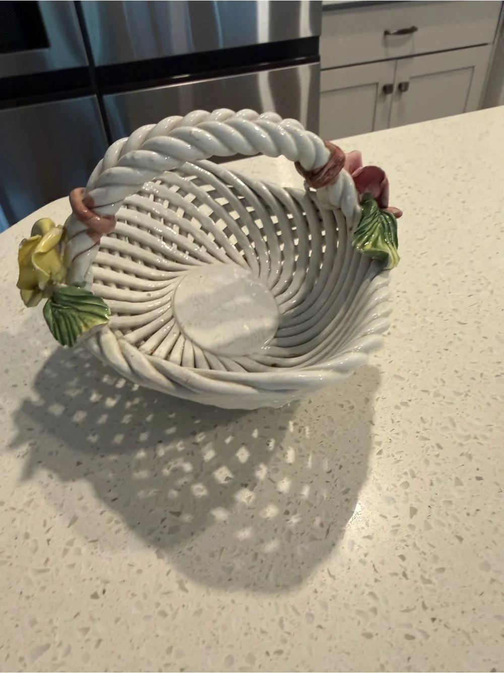 Vintage Bassano Italian Porcelain Woven Porcelain Basket with handle